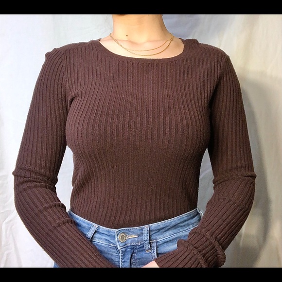 Form fitting dark brown lined long sleeve - Picture 2 of 4